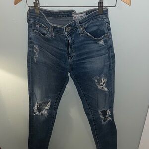 AG Adriano Goldschmied Dark Blue Distressed Skinny Jeans